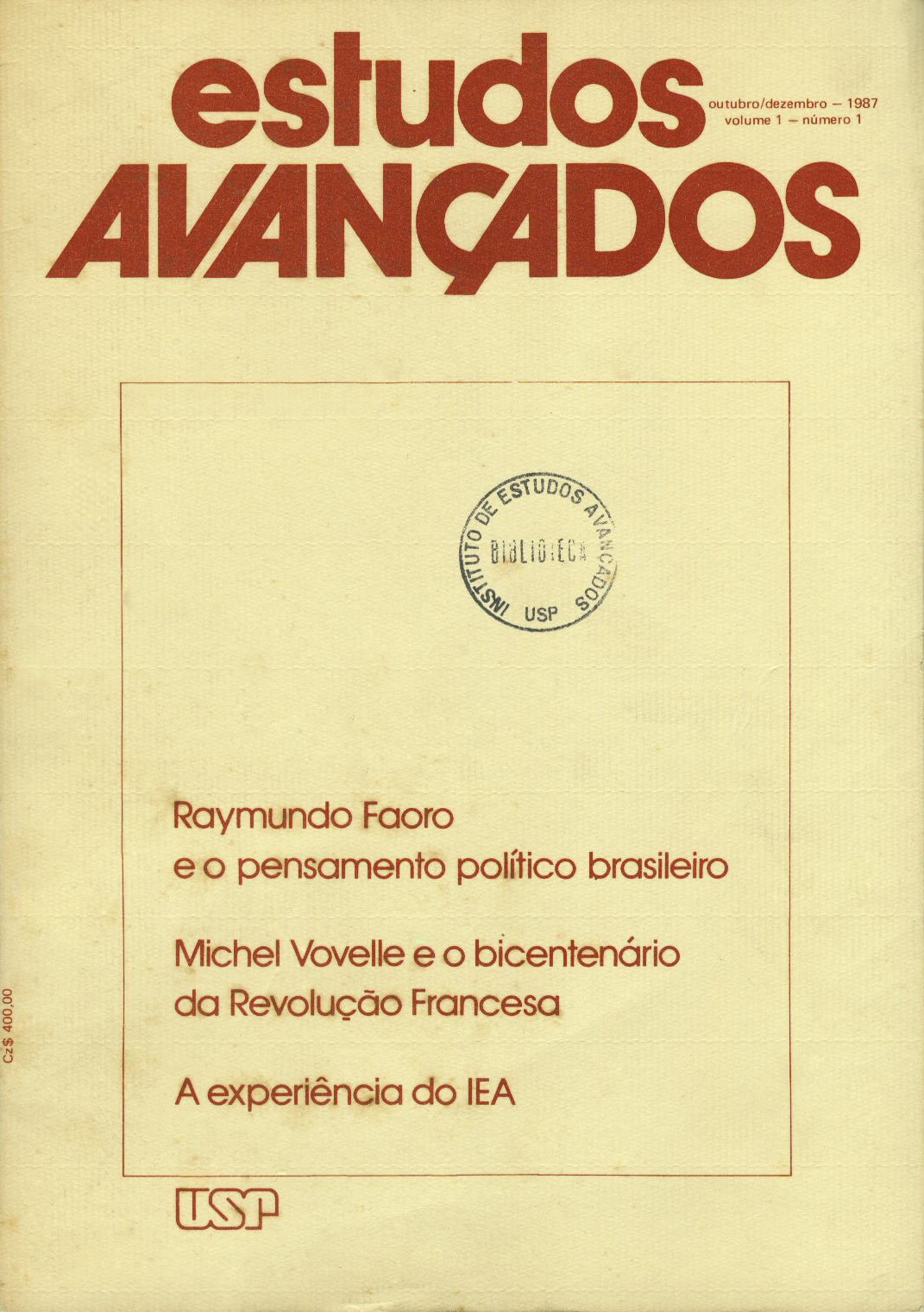 Capa Revista Estudos Avançados v1 n1