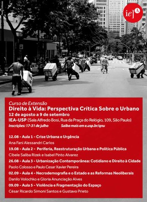 Anúncio do curso "Direito à Vida: Perspectivas Críticas Urbanas