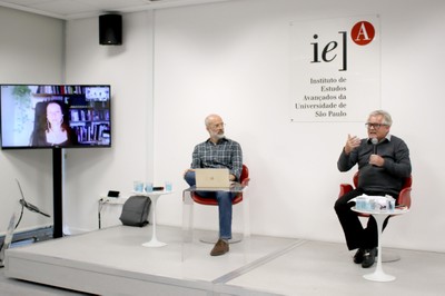 Manoela Hoffmann Oliveira, via vídeo-conferência, Pedro Süssekind e Marco Aurélio Werle 