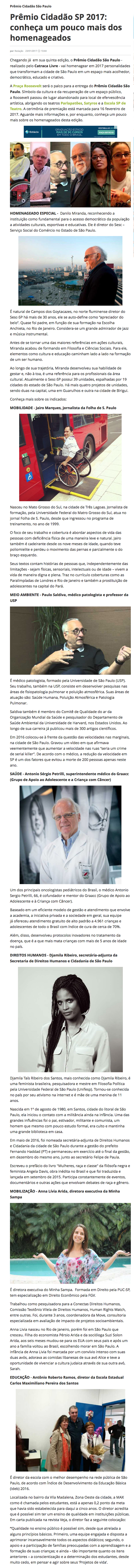 Prêmio Cidadão SP 2017 - Paulo Saldiva é um dos homenageados